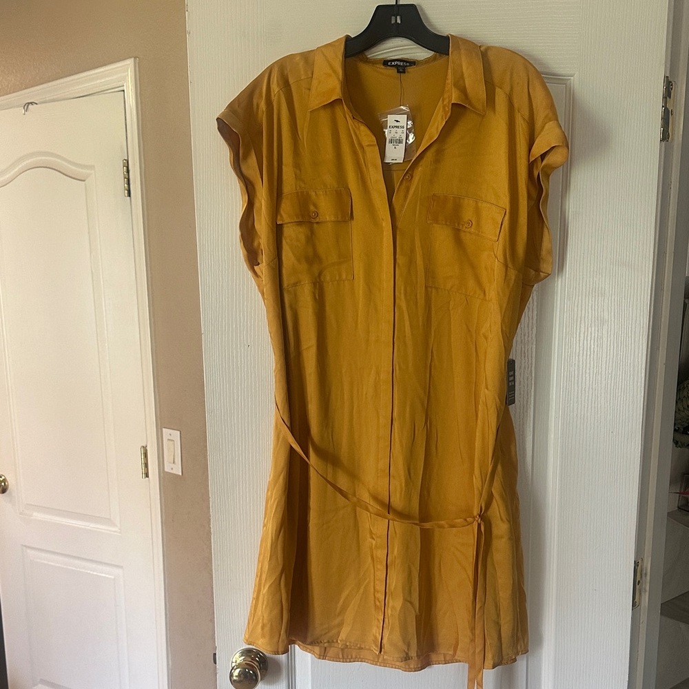 Express Golden Mini Shirt Dress